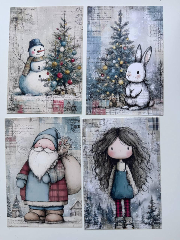 Set of 20 Winter Christmas Journal Cards, Whimsical Ephemera, Snowman & Angel Cards, Junk Journal Supplies, Scrapbooking, Winter Crafts