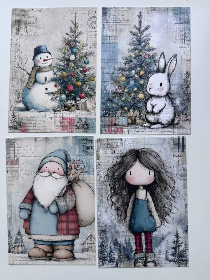 Set of 20 Winter Christmas Journal Cards, Whimsical Ephemera, Snowman & Angel Cards, Junk Journal Supplies, Scrapbooking, Winter Crafts