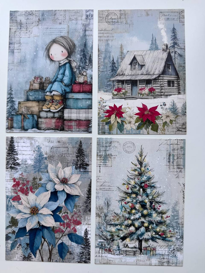 Set of 20 Winter Christmas Journal Cards, Whimsical Ephemera, Snowman & Angel Cards, Junk Journal Supplies, Scrapbooking, Winter Crafts
