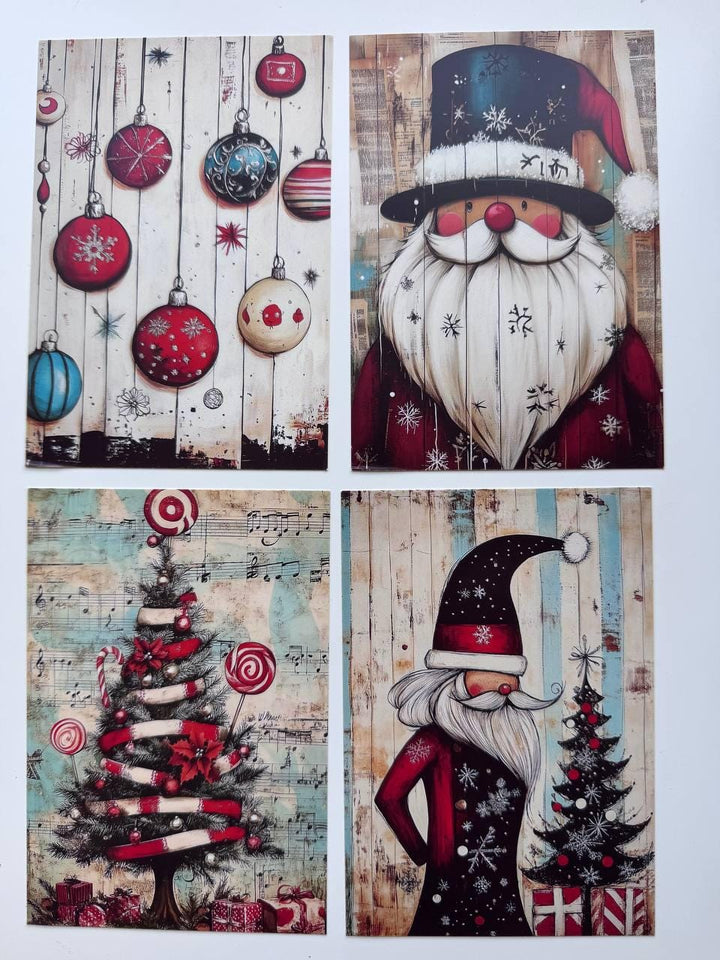 Set of 20 Christmas Journal Cards, Whimsical Santa & Snowman Cards, Vintage Christmas Ephemera, Junk Journal Scrapbooking Supplies
