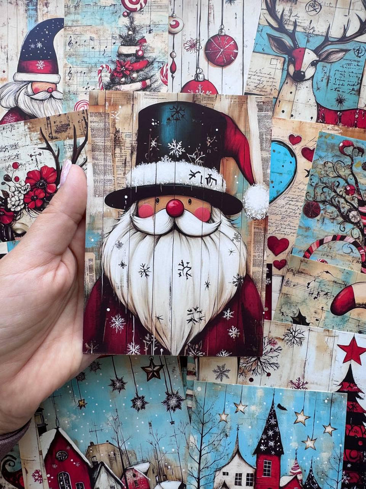 Set of 20 Christmas Journal Cards, Whimsical Santa & Snowman Cards, Vintage Christmas Ephemera, Junk Journal Scrapbooking Supplies