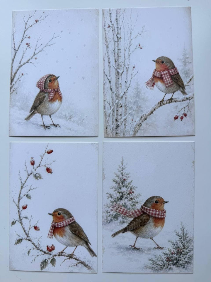 Set of 20 Christmas Robin Journal Cards, Winter Bird Cards, Vintage Christmas Ephemera, Junk Journal & Scrapbooking Supplies