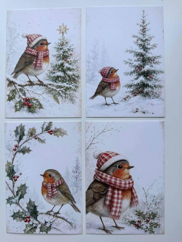 Set of 20 Christmas Robin Journal Cards, Winter Bird Cards, Vintage Christmas Ephemera, Junk Journal & Scrapbooking Supplies