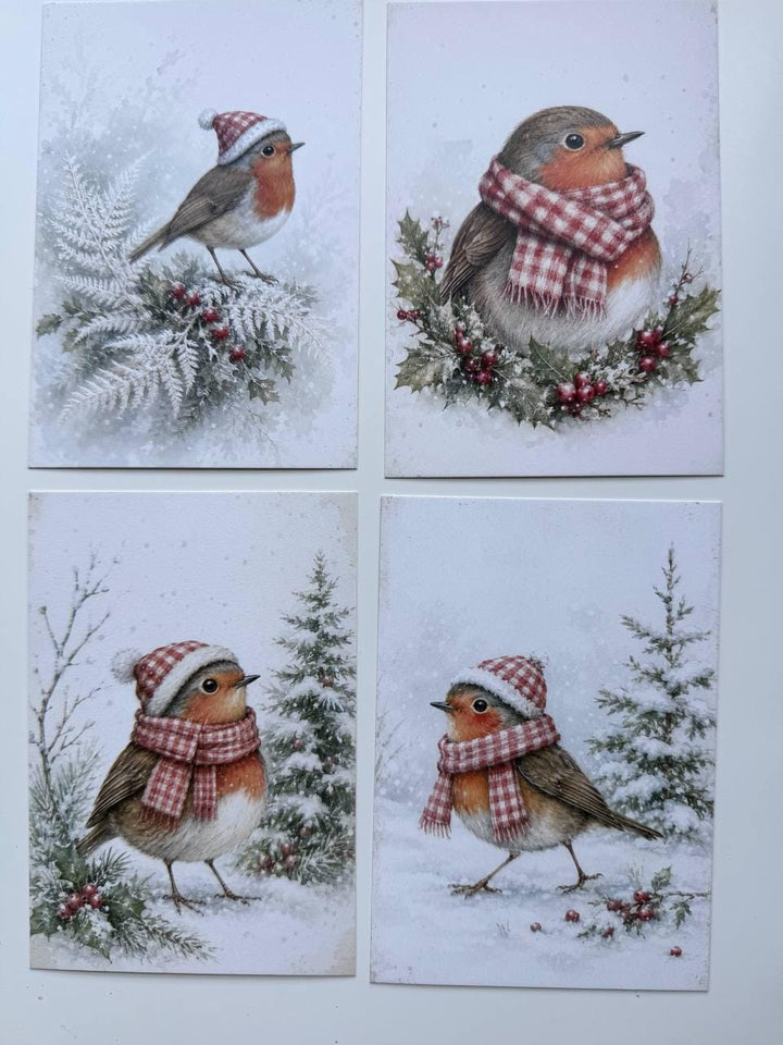Set of 20 Christmas Robin Journal Cards, Winter Bird Cards, Vintage Christmas Ephemera, Junk Journal & Scrapbooking Supplies