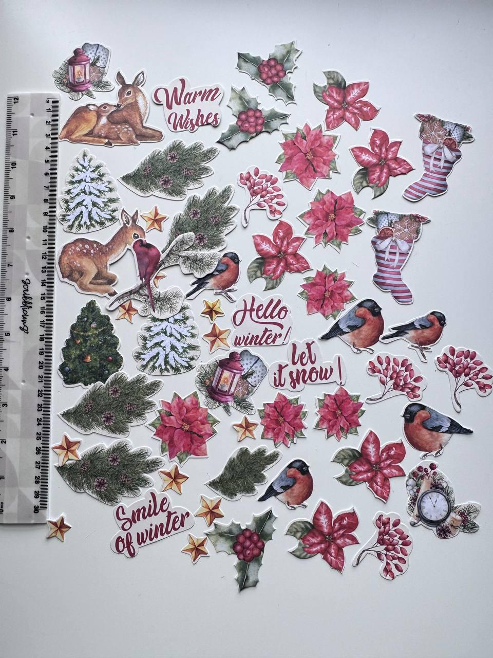 53 Christmas Die Cuts, Fabrika Decoru Cardstock Ephemera, Winter Scrapbooking, Junk Journal Supplies, NOT Stickers, No Adhesive