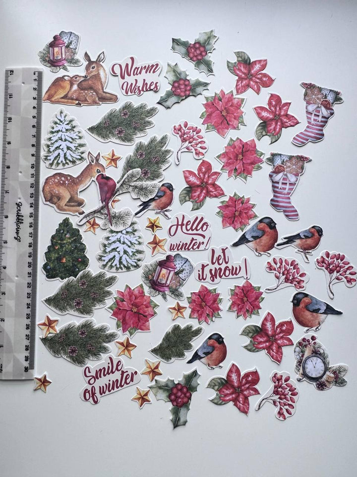 53 Christmas Die Cuts, Fabrika Decoru Cardstock Ephemera, Winter Scrapbooking, Junk Journal Supplies, NOT Stickers, No Adhesive