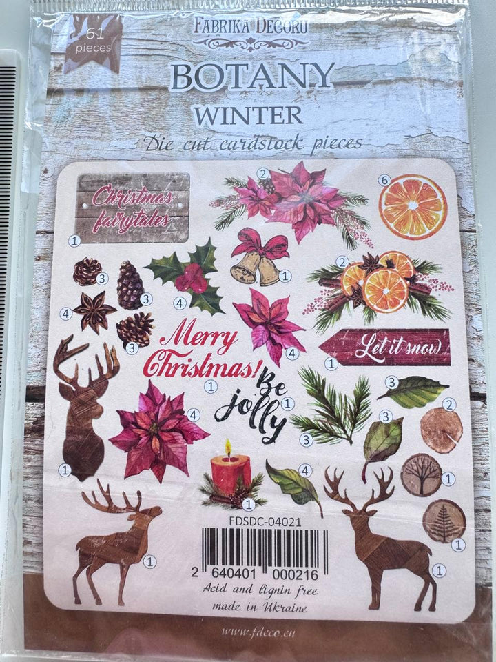 61 Christmas Die Cuts, Winter Botanical Ephemera, Poinsettia & Deer Cardstock Pieces, NOT Stickers, No Adhesive, Junk Journal