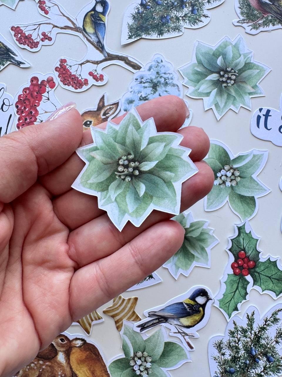 52 Winter Die Cuts, Country Winter Ephemera, Deer Rabbit Birds & Botanical Cardstock Pieces, NOT Stickers, No Adhesive
