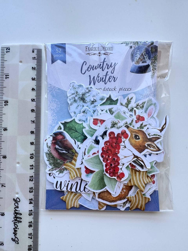 52 Winter Die Cuts, Country Winter Ephemera, Deer Rabbit Birds & Botanical Cardstock Pieces, NOT Stickers, No Adhesive