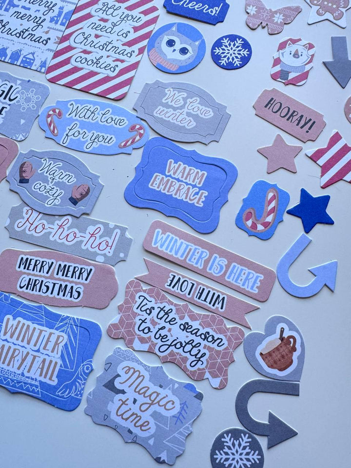 50 Hygge Winter Die Cuts, Christmas Words & Labels, Winter Ephemera, Cardstock Pieces, NOT Stickers, No Adhesive