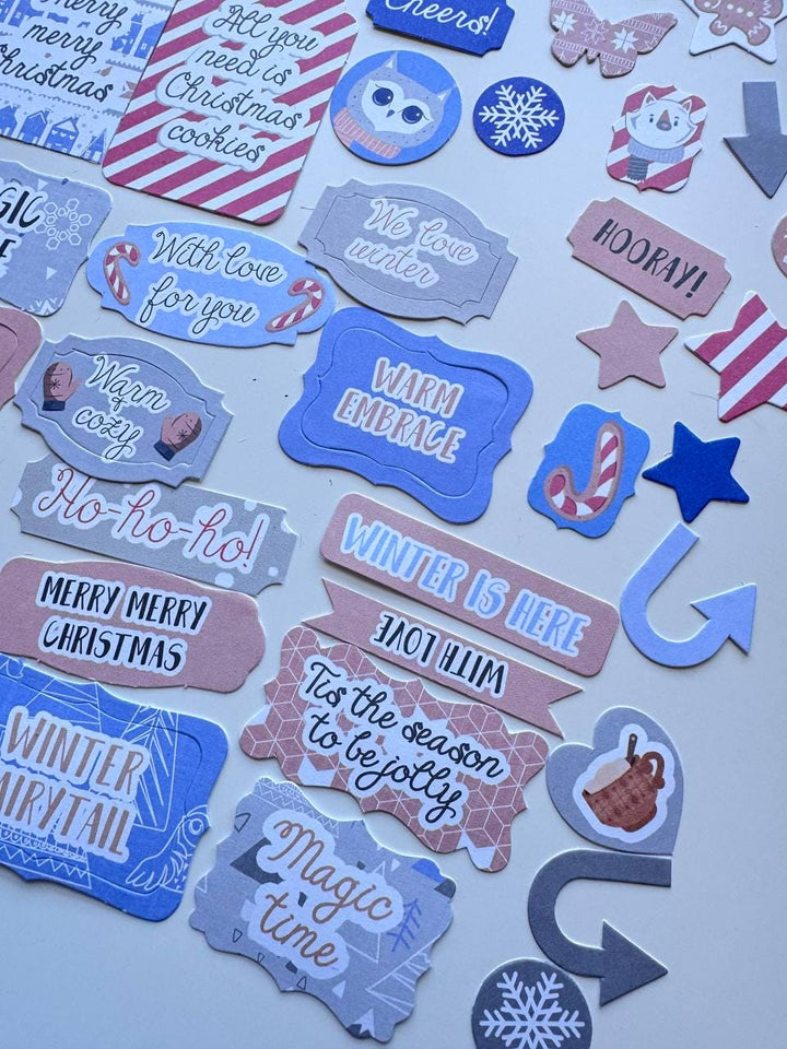 50 Hygge Winter Die Cuts, Christmas Words & Labels, Winter Ephemera, Cardstock Pieces, NOT Stickers, No Adhesive