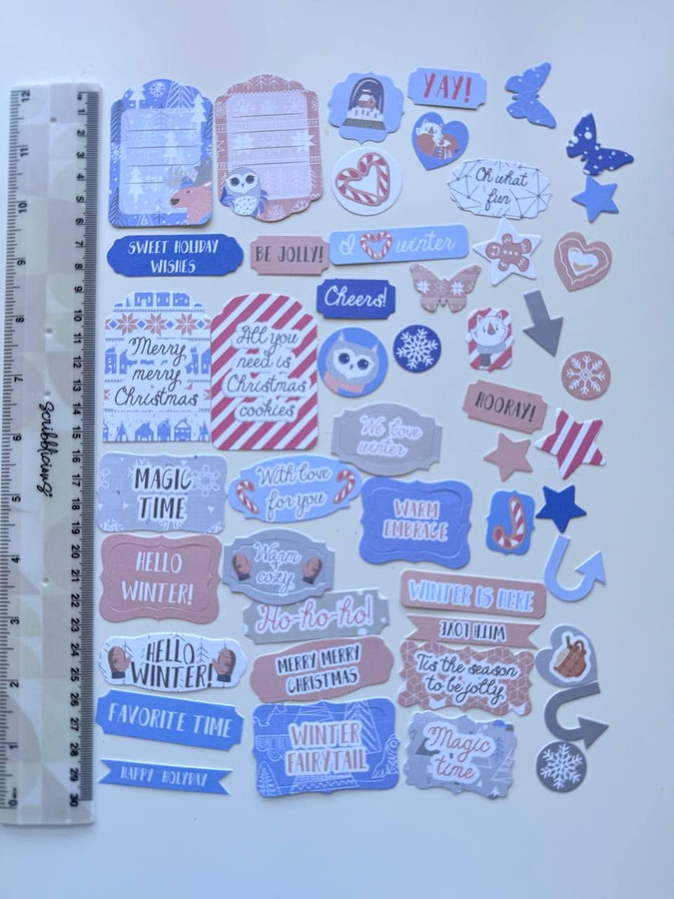 50 Hygge Winter Die Cuts, Christmas Words & Labels, Winter Ephemera, Cardstock Pieces, NOT Stickers, No Adhesive