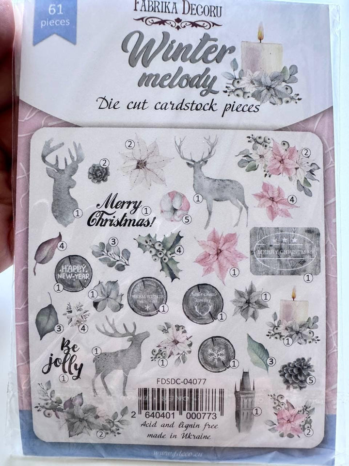 61 Winter Melody Die Cuts, Christmas Floral & Deer Ephemera, Cardstock Pieces, NOT Stickers, No Adhesive, Junk Journal