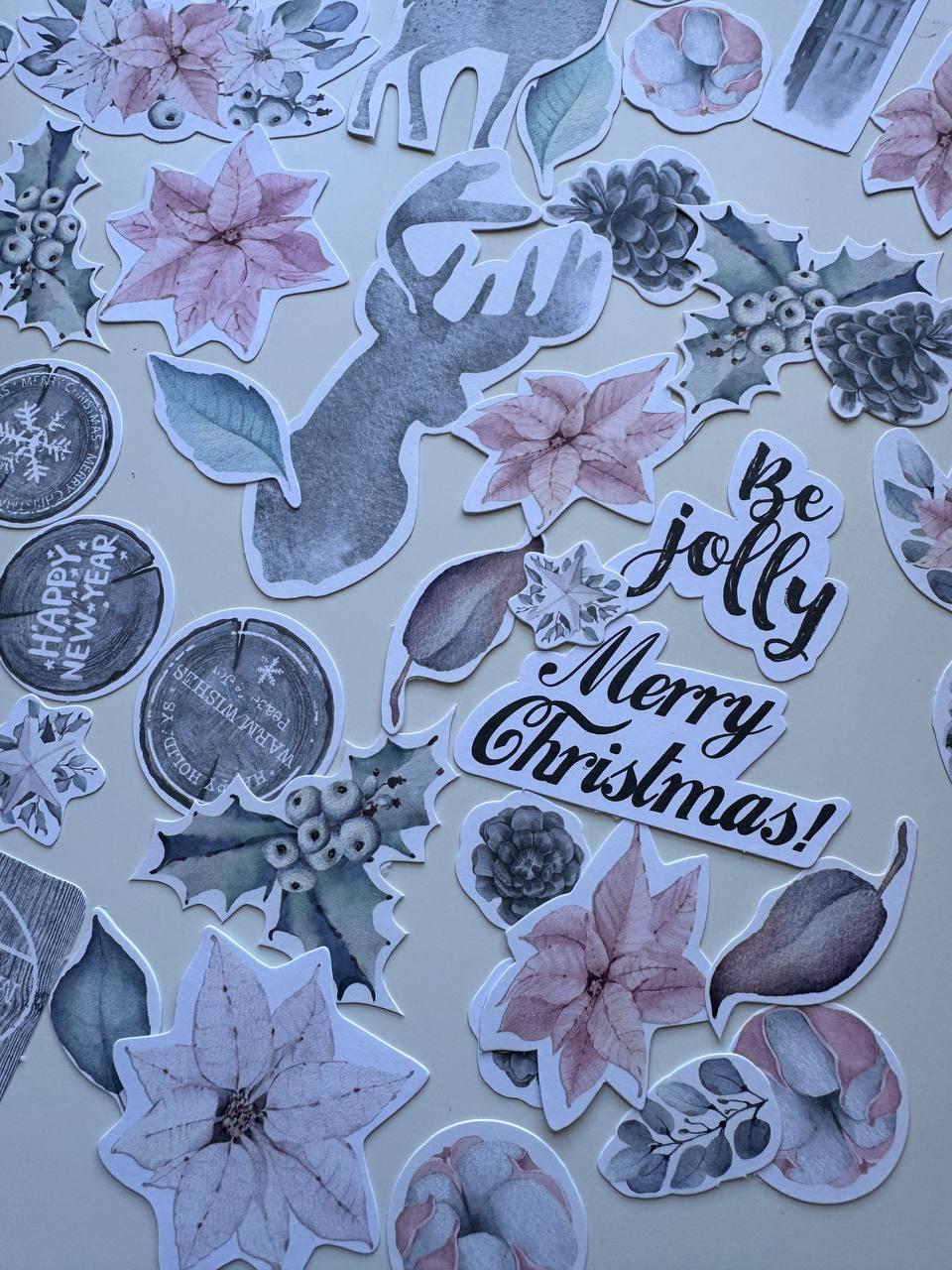 61 Winter Melody Die Cuts, Christmas Floral & Deer Ephemera, Cardstock Pieces, NOT Stickers, No Adhesive, Junk Journal