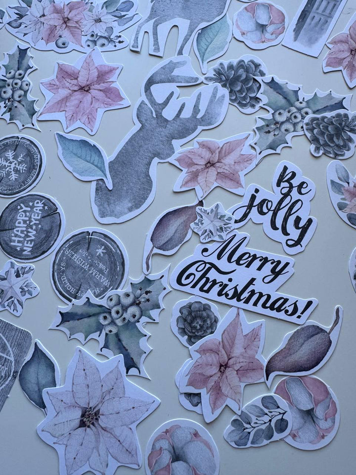 61 Winter Melody Die Cuts, Christmas Floral & Deer Ephemera, Cardstock Pieces, NOT Stickers, No Adhesive, Junk Journal