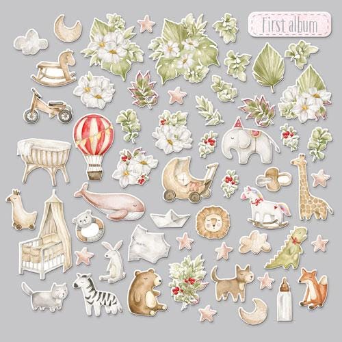 58 Boho Baby Girl Die Cuts, Baby Animals & Floral Cardstock Ephemera, NOT Stickers, No Adhesive, Scrapbook Junk Journal Supplies