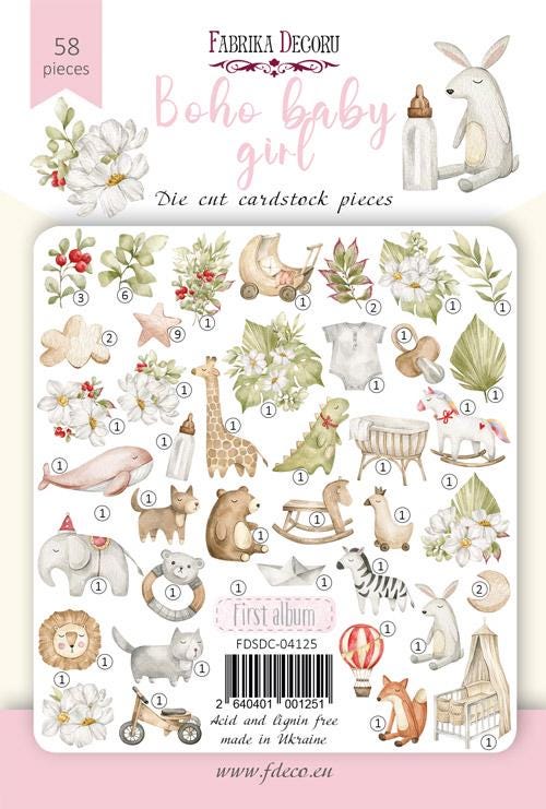 58 Boho Baby Girl Die Cuts, Baby Animals & Floral Cardstock Ephemera, NOT Stickers, No Adhesive, Scrapbook Junk Journal Supplies