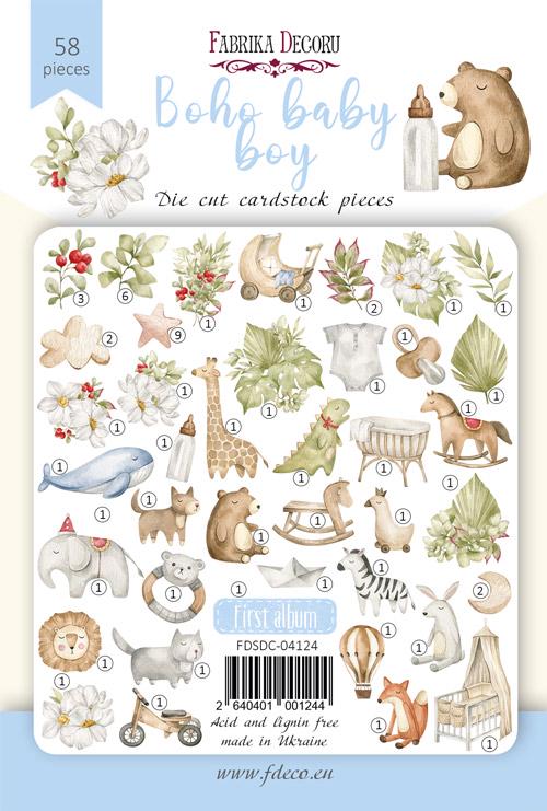 58 Boho Baby Boy Die Cuts, Baby Animals & Nursery Cardstock Ephemera, NOT Stickers, No Adhesive, Scrapbook Journal Supplies