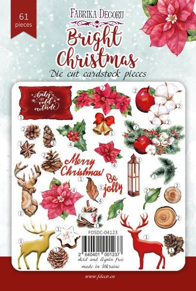 61 Christmas Die Cuts, Bright Christmas Ephemera, Poinsettia Deer Pinecones Cardstock Pieces, NOT Stickers, No Adhesive