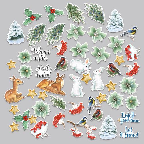52 Winter Die Cuts, Country Winter Ephemera, Deer Rabbit Birds & Botanical Cardstock Pieces, NOT Stickers, No Adhesive
