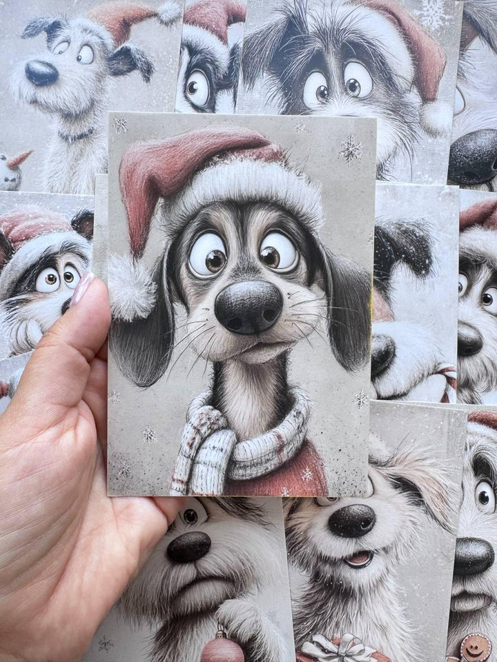 Set of 20 Christmas Dog Postcards, Cute Winter Puppy Cards, 10 x 14.5 cm, 20 Different Designs, Single-Sided Craft Cards