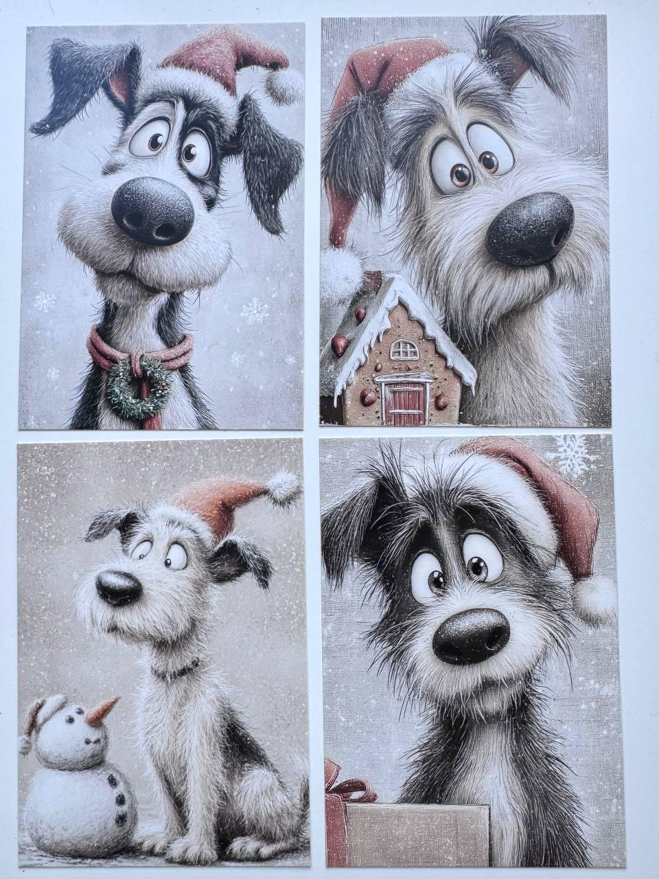 Set of 20 Christmas Dog Postcards, Cute Winter Puppy Cards, 10 x 14.5 cm, 20 Different Designs, Single-Sided Craft Cards