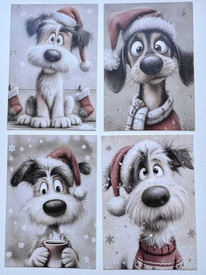Set of 20 Christmas Dog Postcards, Cute Winter Puppy Cards, 10 x 14.5 cm, 20 Different Designs, Single-Sided Craft Cards