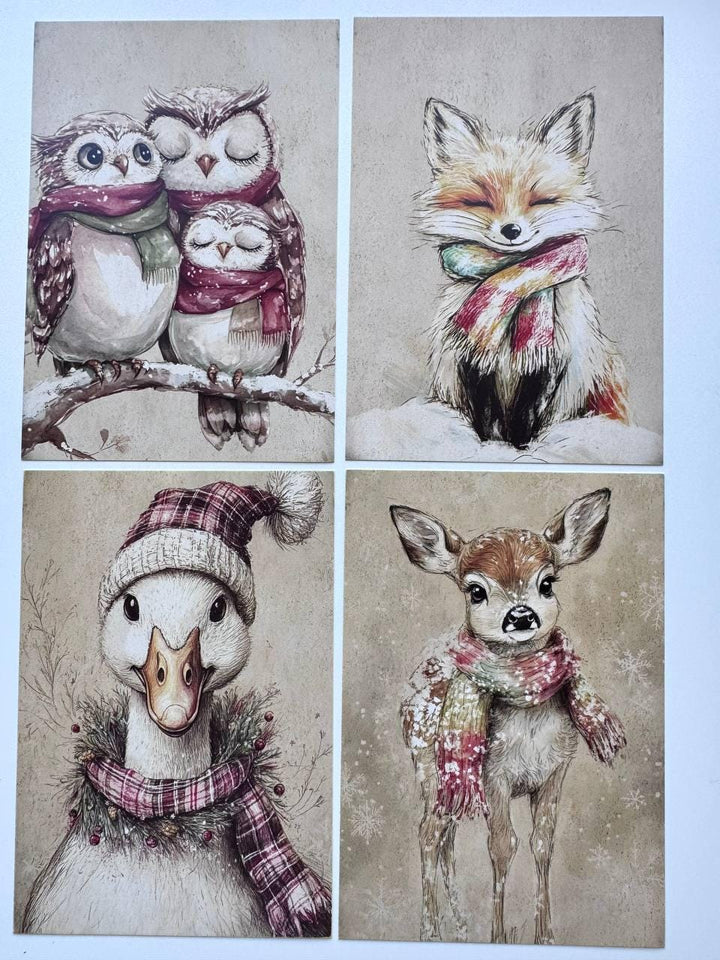 Set of 20 Christmas Woodland Animal Postcards, Winter Wildlife Cards, 10 x 14.5 cm, 20 Different Designs, Single-Sided Cards
