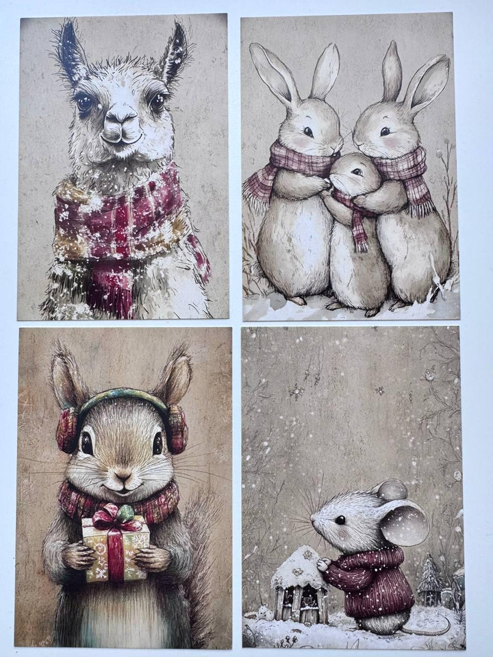 Set of 20 Christmas Woodland Animal Postcards, Winter Wildlife Cards, 10 x 14.5 cm, 20 Different Designs, Single-Sided Cards
