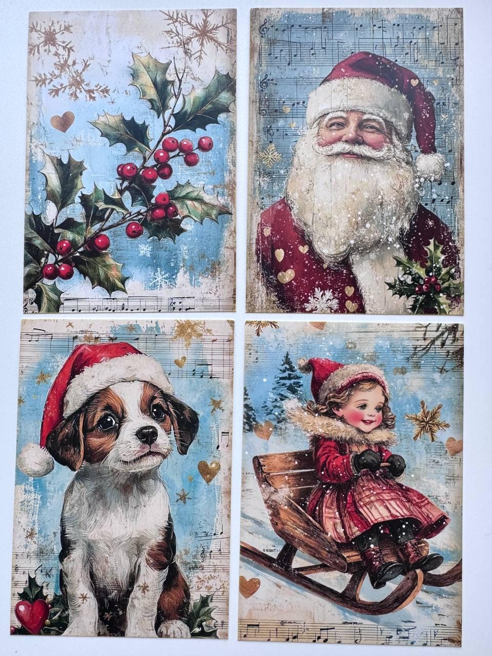 Set of 20 Vintage Christmas Postcards, Santa & Winter Cards, Christmas Music Designs, 10 x 14.5 cm, 20 Different Single-Sided Cards