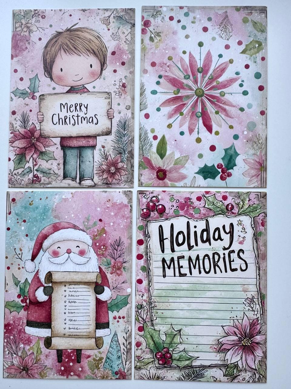 Set of 20 Pink Christmas Postcards, Cute Angel & Festive Cards, 10 x 14.5 cm, 20 Different Designs, Single-Sided Winter Cards