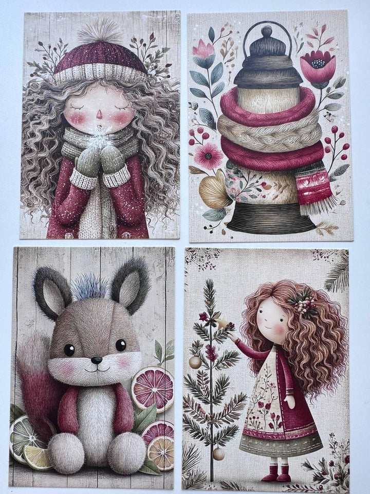 Set of 20 Christmas Postcards, Cute Santa Penguin Reindeer Cards, 10 x 14.5 cm, 20 Different Designs, Single-Sided Festive Cards