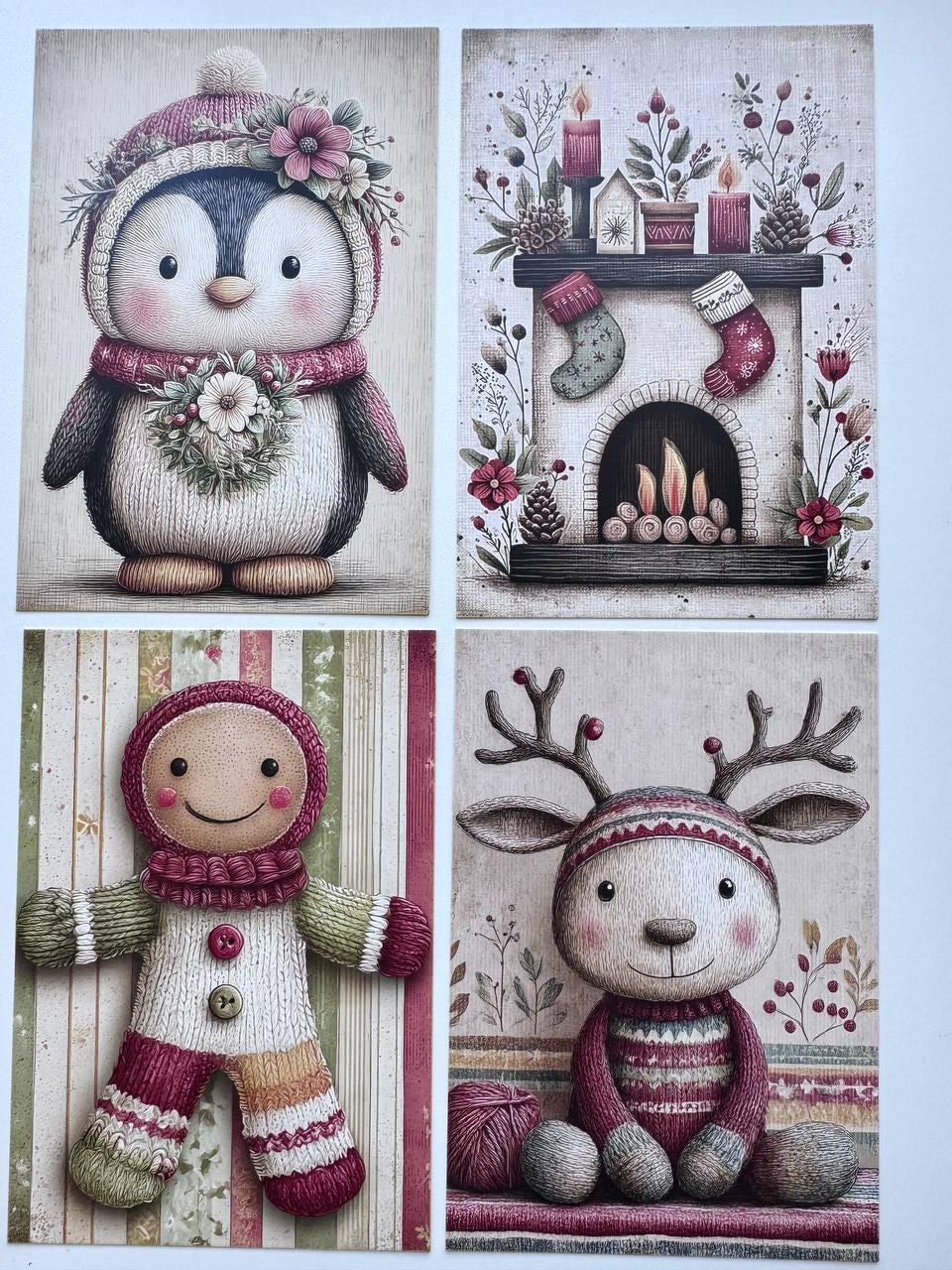 Set of 20 Christmas Postcards, Cute Santa Penguin Reindeer Cards, 10 x 14.5 cm, 20 Different Designs, Single-Sided Festive Cards