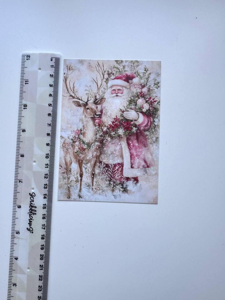 Set of 20 Pink Christmas Postcards, Vintage Santa Winter Cards, 10 x 14.5 cm, 20 Different Designs, Single-Sided Festive Cards