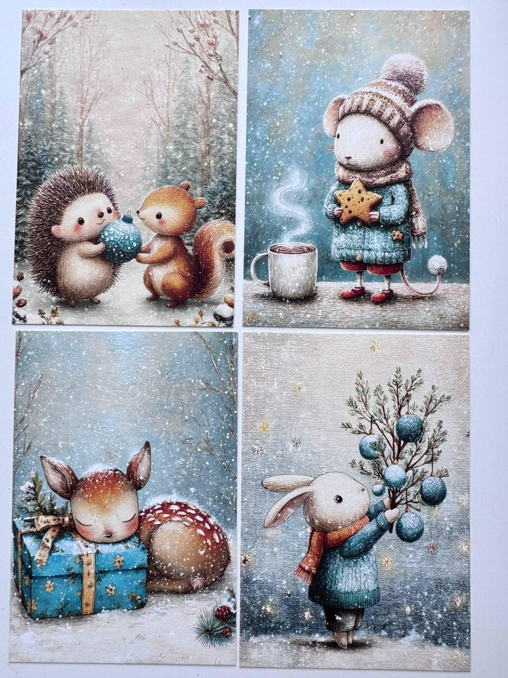 Set of 20 Woodland Christmas Postcards, Cute Deer Bunny Squirrel Cards, 10 x 14.5 cm, 20 Different Designs, Single-Sided Winter Cards
