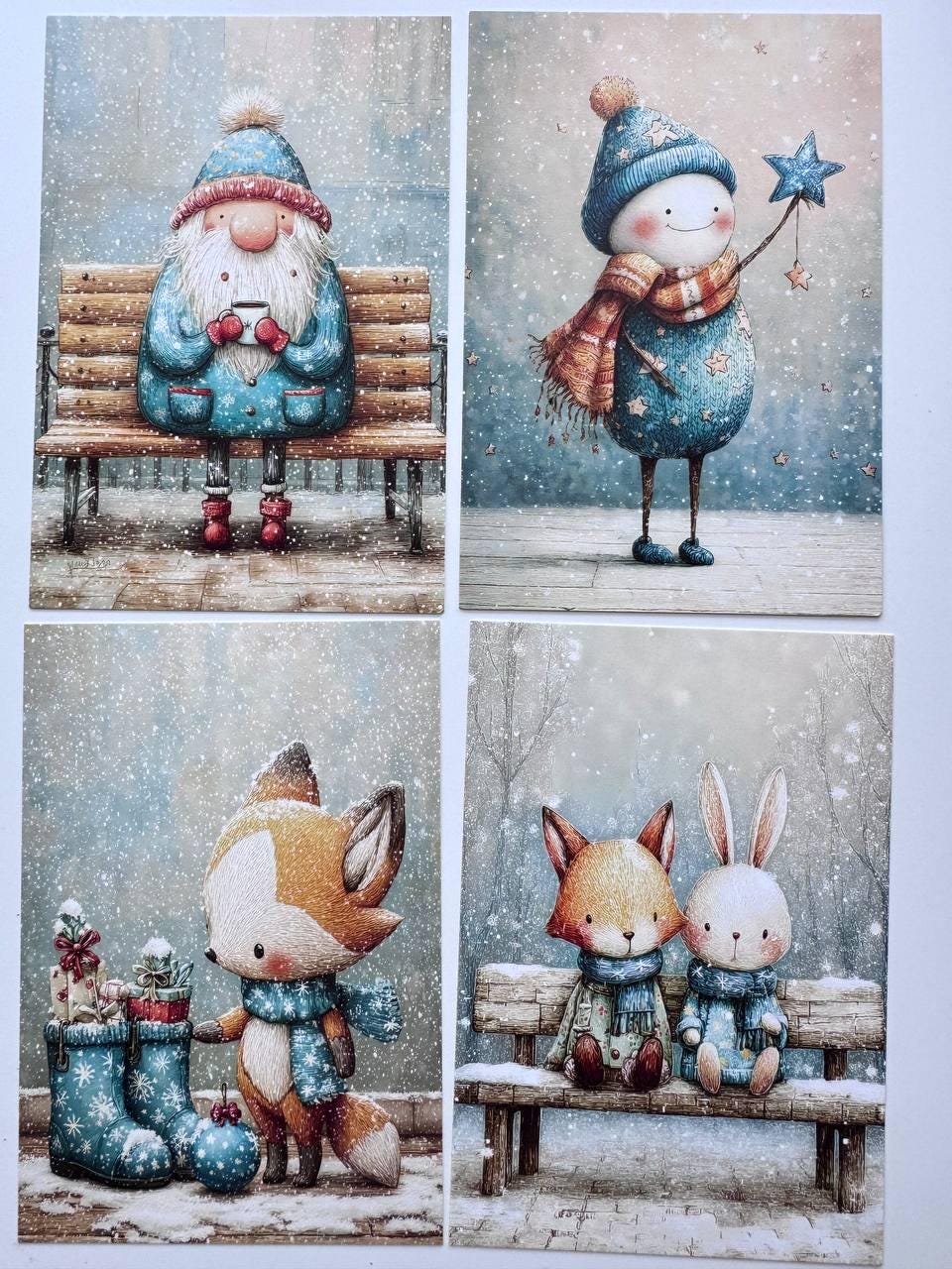 Set of 20 Woodland Christmas Postcards, Cute Deer Bunny Squirrel Cards, 10 x 14.5 cm, 20 Different Designs, Single-Sided Winter Cards