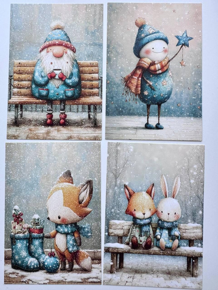Set of 20 Woodland Christmas Postcards, Cute Deer Bunny Squirrel Cards, 10 x 14.5 cm, 20 Different Designs, Single-Sided Winter Cards