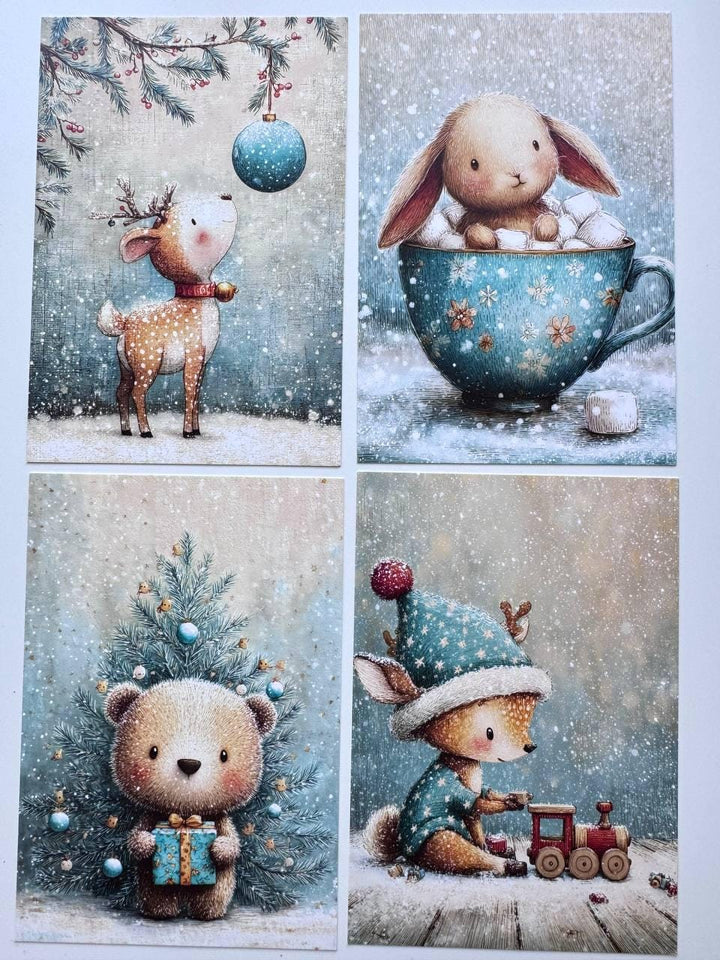 Set of 20 Woodland Christmas Postcards, Cute Deer Bunny Squirrel Cards, 10 x 14.5 cm, 20 Different Designs, Single-Sided Winter Cards