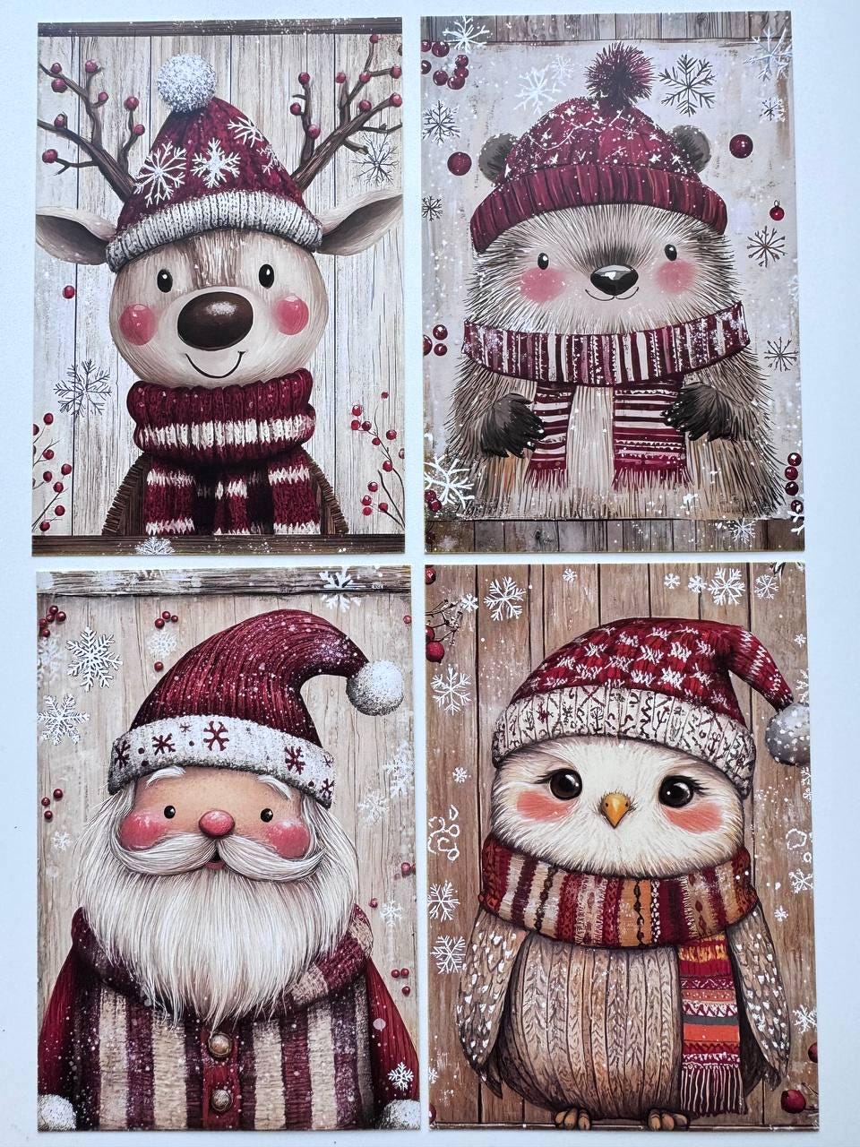 Set of 20 Cute Christmas Animal Postcards, Reindeer Owl Penguin Santa Cards, 10 x 14.5 cm, 20 Different Designs, Single-Sided