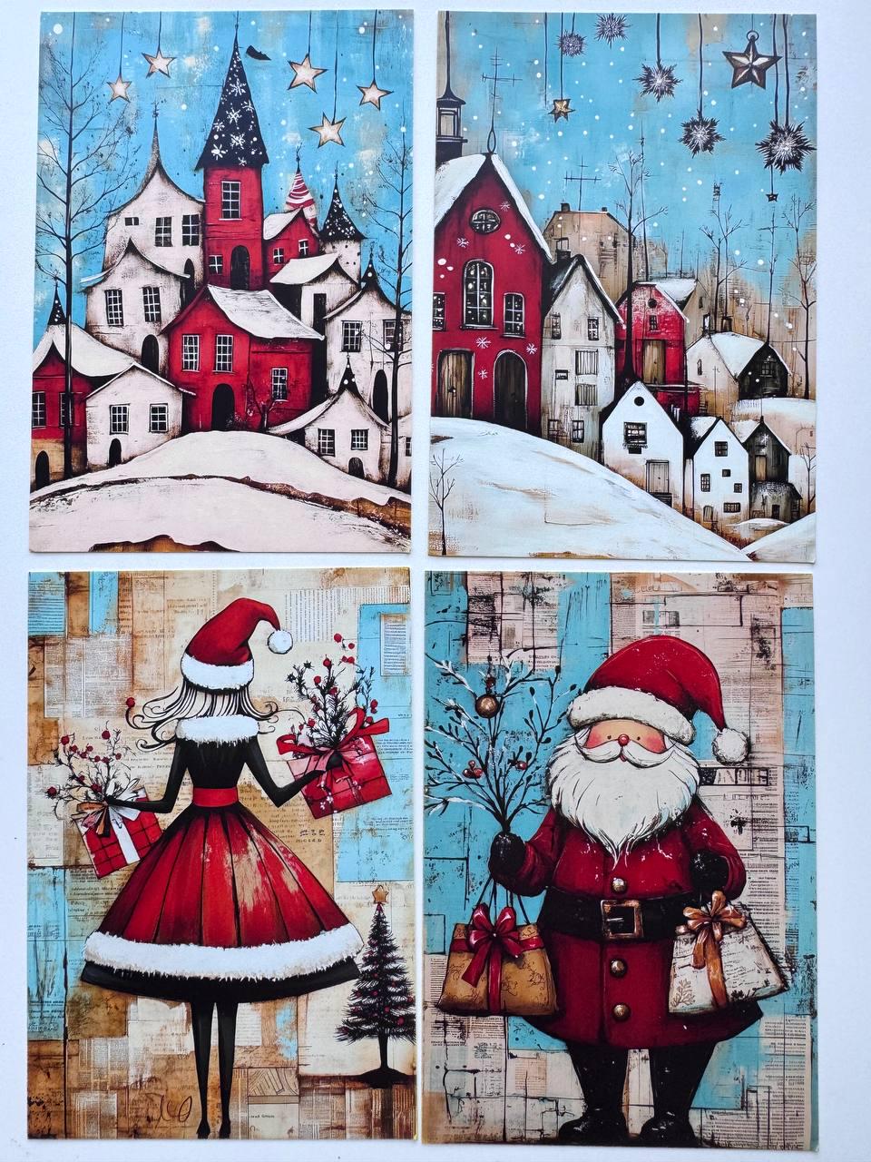 Set of 20 Christmas Postcards, Santa Claus & Festive Art Cards, 10 x 14.5 cm, 20 Different Designs, Single-Sided, Junk Journal