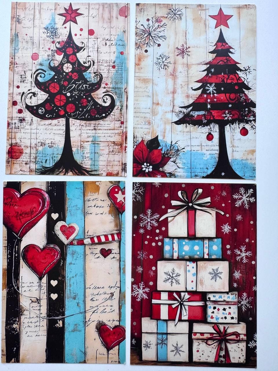 Set of 20 Christmas Postcards, Santa Claus & Festive Art Cards, 10 x 14.5 cm, 20 Different Designs, Single-Sided, Junk Journal