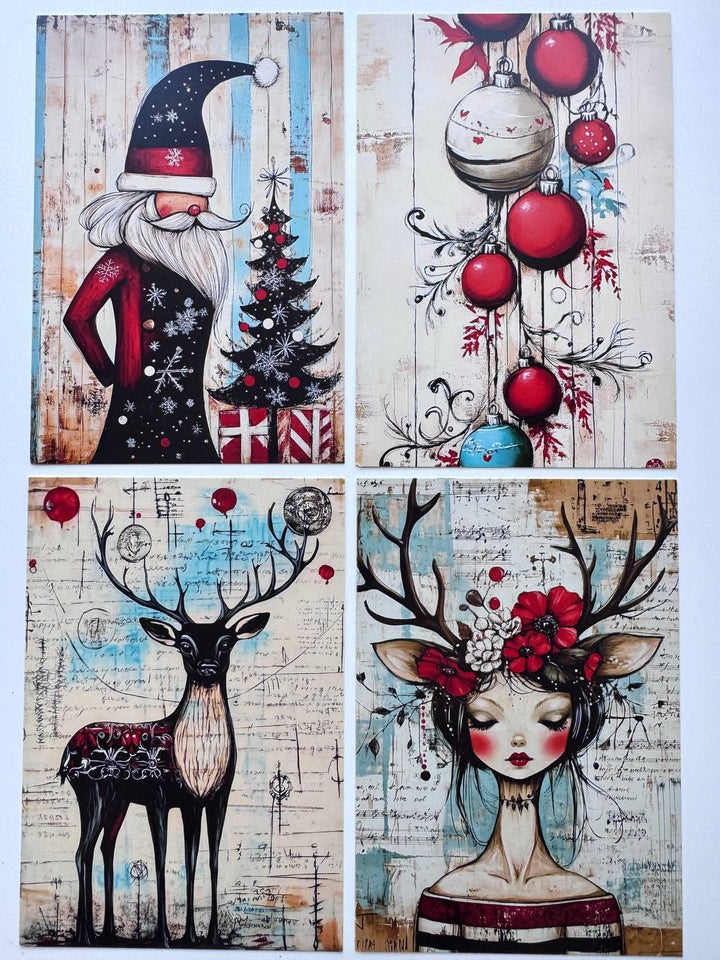 Set of 20 Christmas Postcards, Santa Claus & Festive Art Cards, 10 x 14.5 cm, 20 Different Designs, Single-Sided, Junk Journal