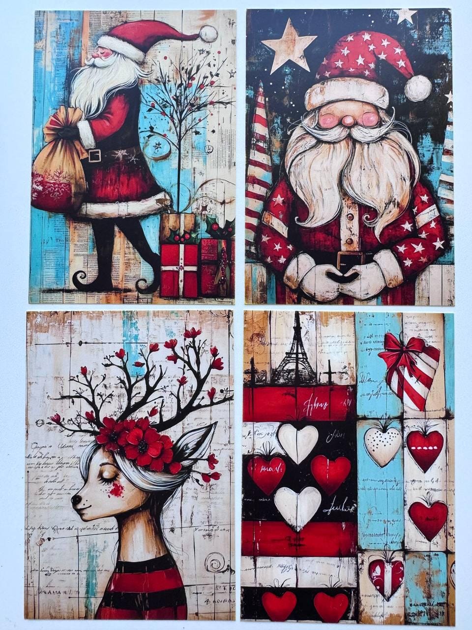 Set of 20 Christmas Postcards, Santa Claus & Festive Art Cards, 10 x 14.5 cm, 20 Different Designs, Single-Sided, Junk Journal