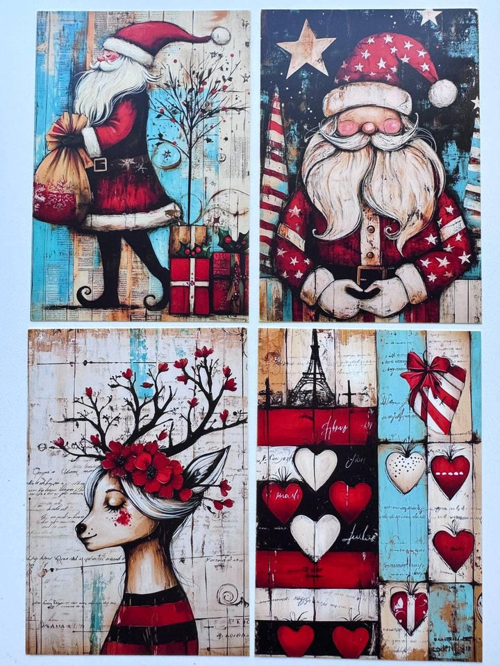 Set of 20 Christmas Postcards, Santa Claus & Festive Art Cards, 10 x 14.5 cm, 20 Different Designs, Single-Sided, Junk Journal