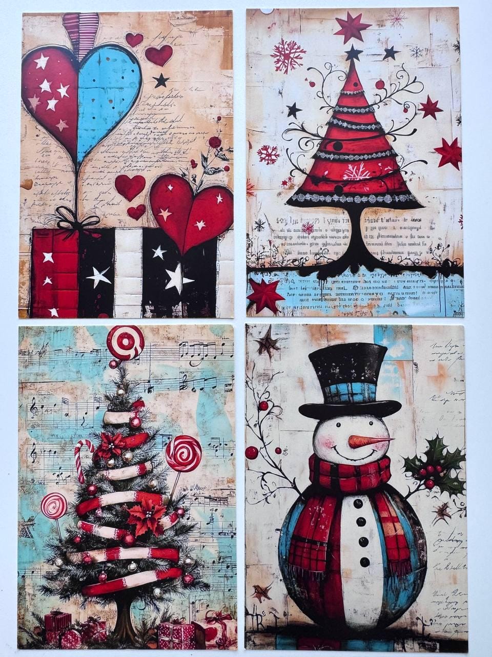 Set of 20 Christmas Postcards, Santa Claus & Festive Art Cards, 10 x 14.5 cm, 20 Different Designs, Single-Sided, Junk Journal