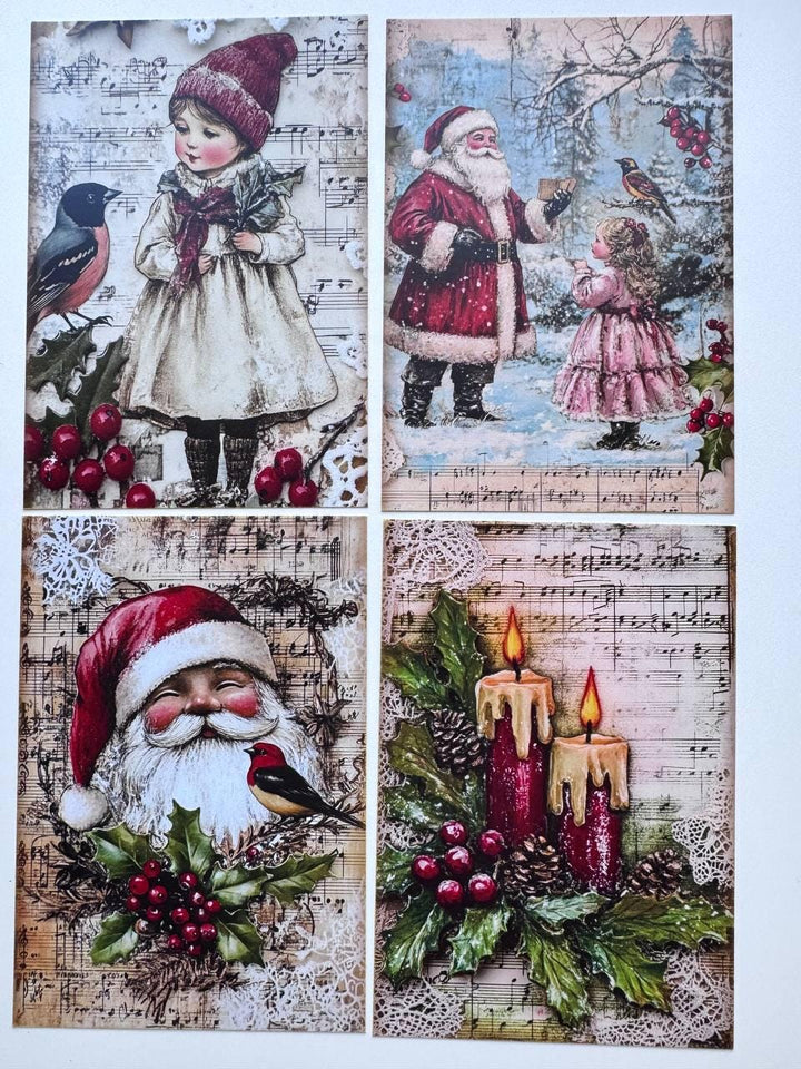 Set of 20 Vintage Christmas Postcards, Santa & Winter Birds, 10 x 14.5 cm, 20 Different Designs, Single-Sided, Junk Journal Cards