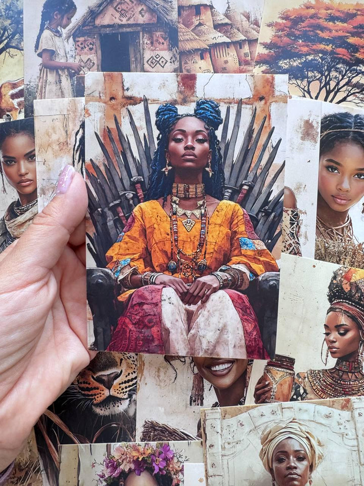 Set of 20 African Art Postcards, African Women & Wildlife Cards, 10 x 14.5 cm, 20 Different Designs, Single-Sided, Junk Journal
