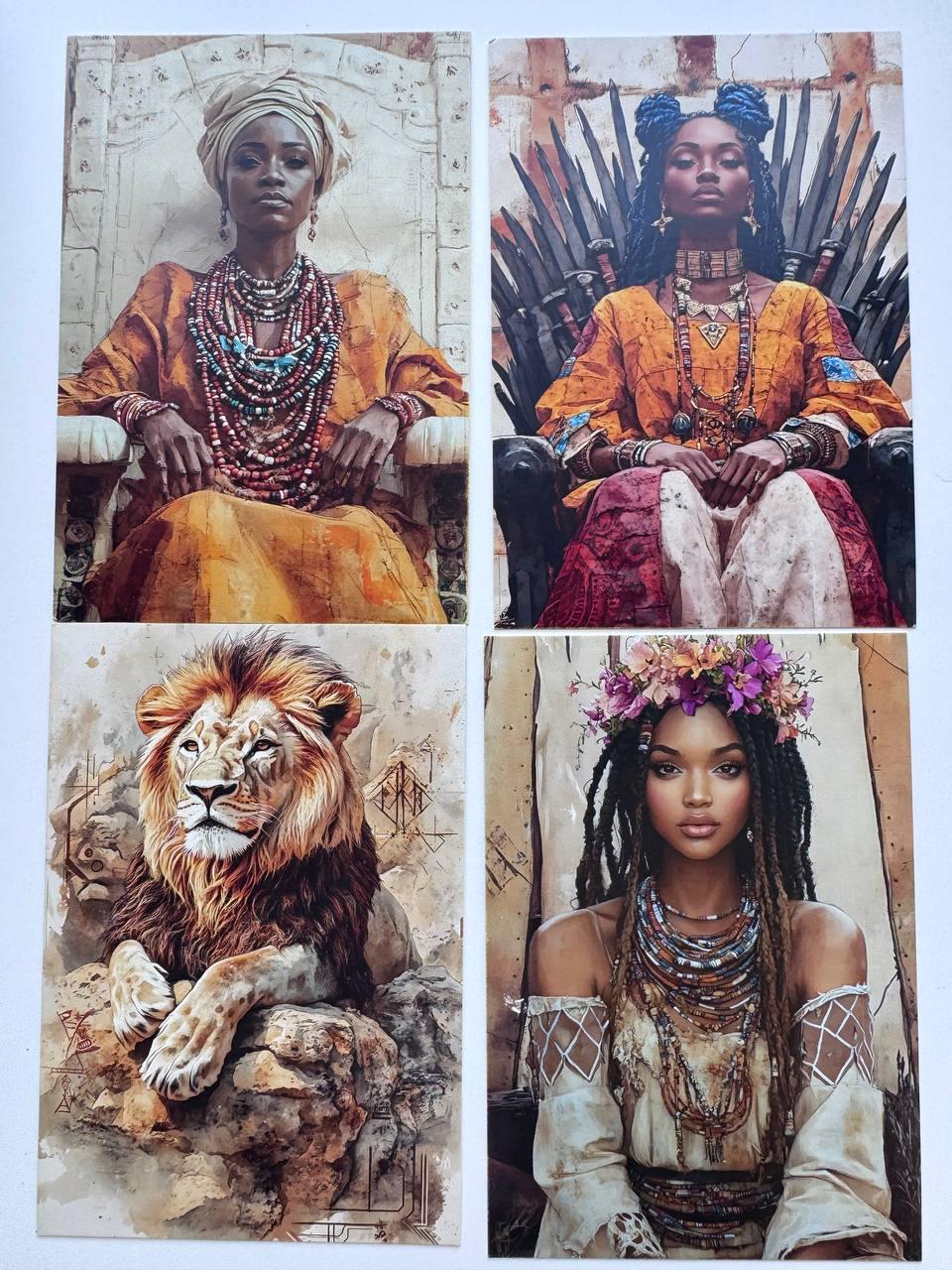 Set of 20 African Art Postcards, African Women & Wildlife Cards, 10 x 14.5 cm, 20 Different Designs, Single-Sided, Junk Journal