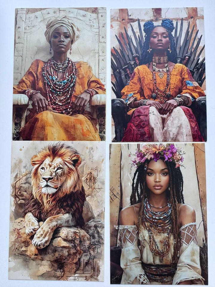 Set of 20 African Art Postcards, African Women & Wildlife Cards, 10 x 14.5 cm, 20 Different Designs, Single-Sided, Junk Journal