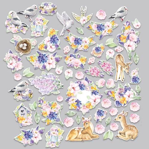 60 Spring Floral Die Cuts, Birds & Deer Ephemera, Pastel Flowers, NOT Stickers, No Adhesive, Junk Journal Scrapbook Supplies